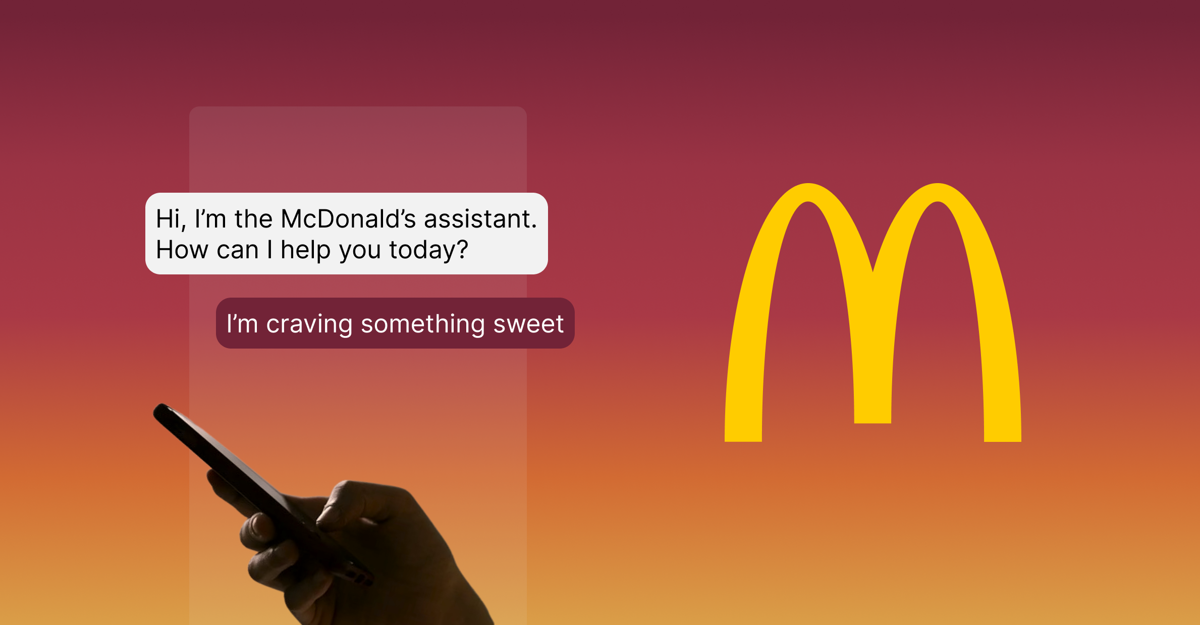 A phone showing a conversation between the McDonald's chat assistant and customer